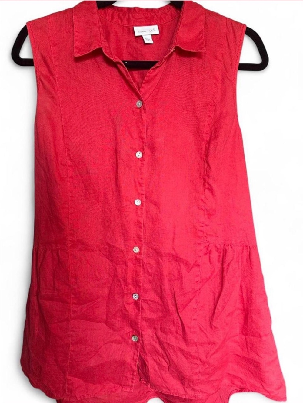 J. Jill Sleeveless Button-Front Tank Top 100% Linen in Red